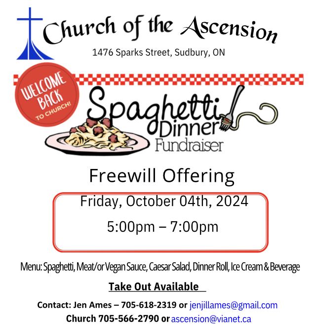 Spaghetti Dinner - Church of the Ascension, Sudbury @ Church of the Ascension